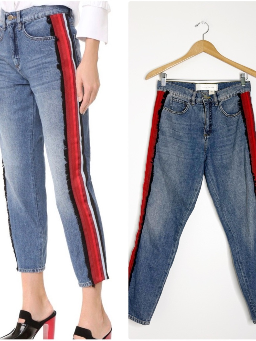 Victoria Victoria Beckham Stripe Fringe Crop Jeans Size 25